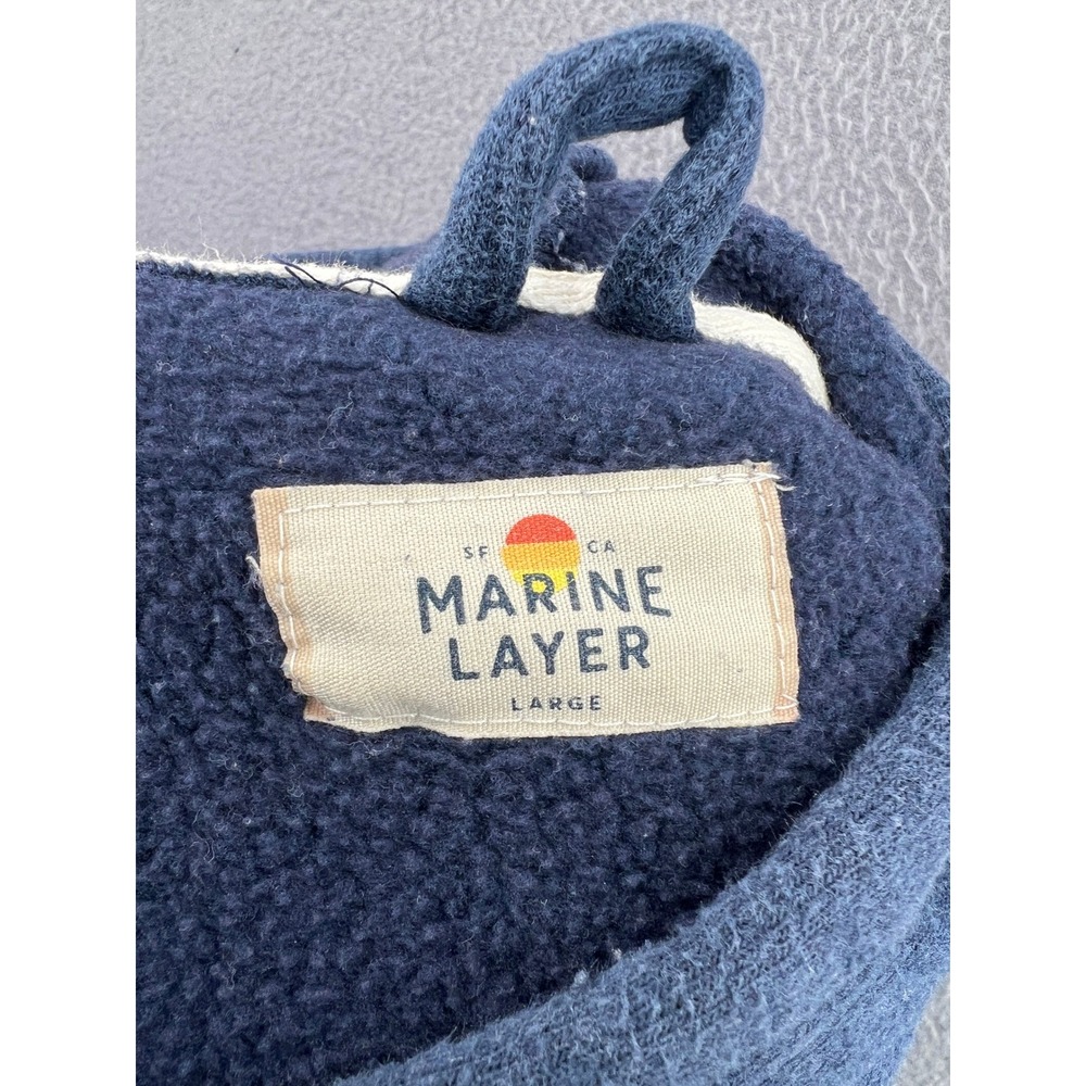 Marine Layer Sweatshirt Mens L Blue Rainbow Stripe Shoulder Pullover Hoodie - Picture 10 of 11